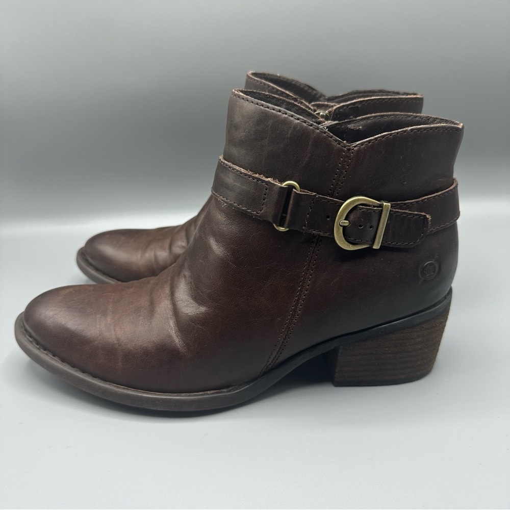 Born Leather Buckle Moto Boots Women's Size 10M Brown